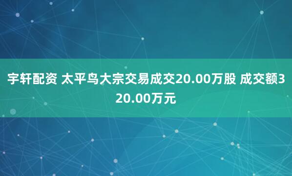 宇轩配资 太平鸟大宗交易成交20.00万股 成交额320.00万元