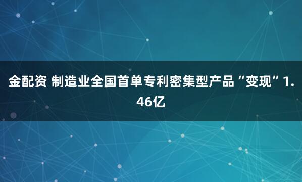 金配资 制造业全国首单专利密集型产品“变现”1.46亿