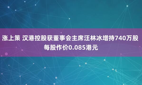涨上策 汉港控股获董事会主席汪林冰增持740万股 每股作价0.085港元