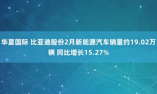 华夏国际 比亚迪股份2月新能源汽车销量约19.02万辆 同比增长15.27%